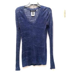 BCBG Dark Blue, Snake Skin Long Sleeve Top